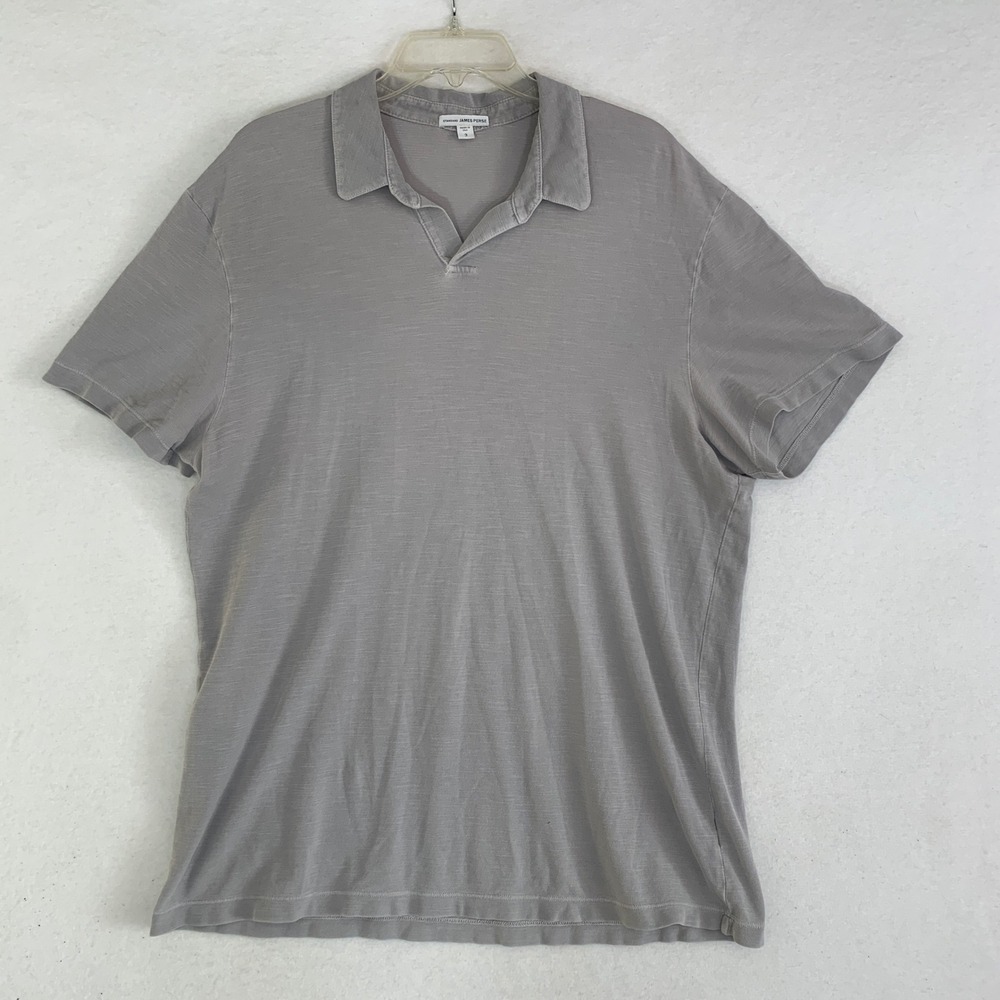 James Perse Polo Shirt Mens Sz 3 Grey  Slub Cotton Notch Neck MGW3500 Made USA